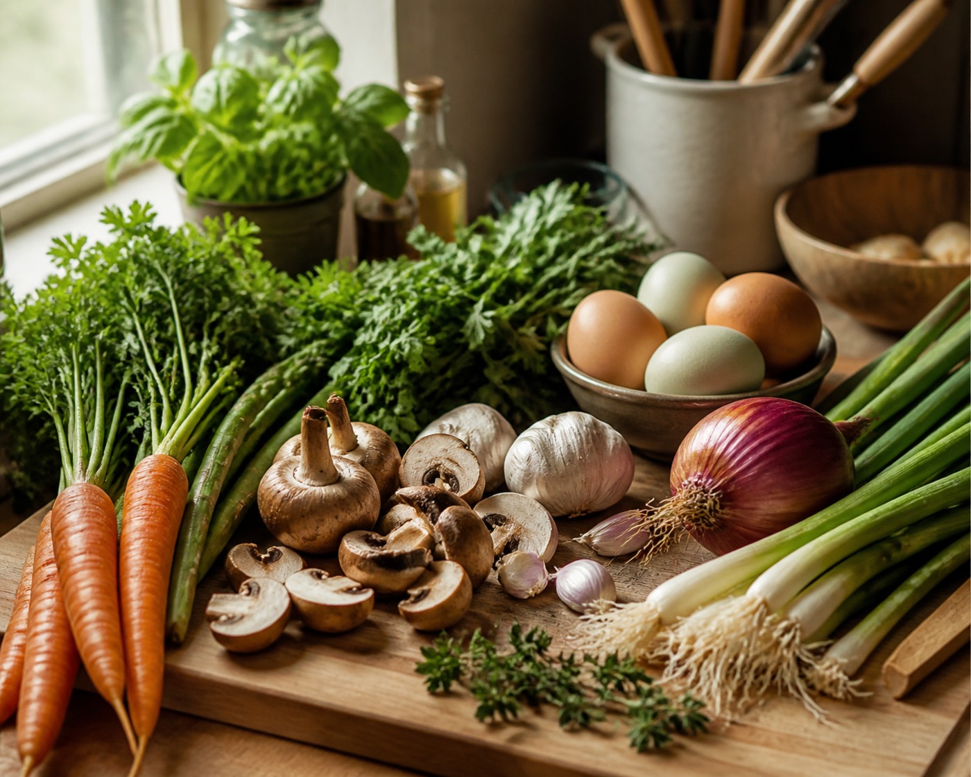 Fresh ingredients laid out on a cutting board